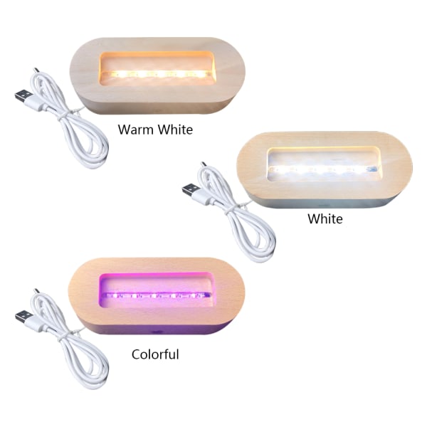 Ellipsformad LED Nattljus Trämaterial Hållare för kristallglaskullampor Warm White