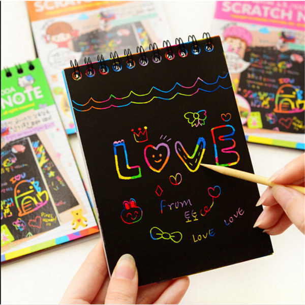 Skrapande anteckningsbok Konsthantverk Rainbow Scratch Sketch Notes för Creative Magic Doodle Notebook Ritsats Kids Favor S