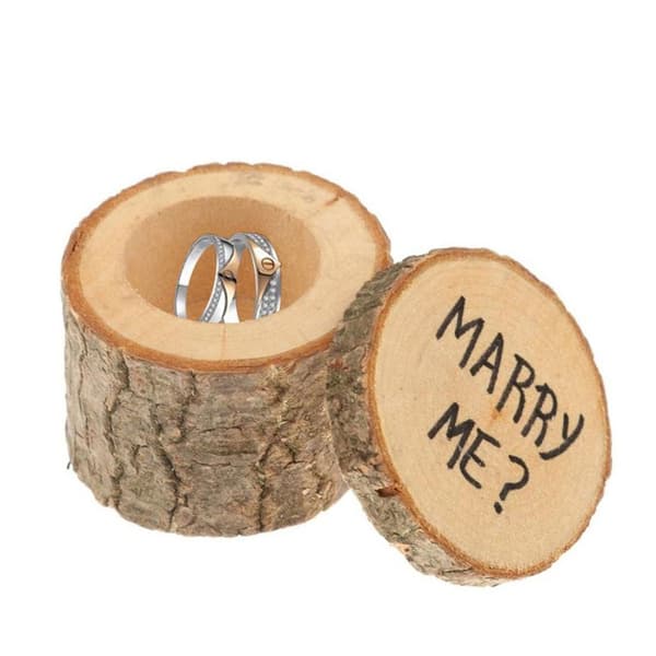 Rustikk Bryllup Tre Ringboks Holder Håndlaget Vielsesring for Etui Forlovelse 6