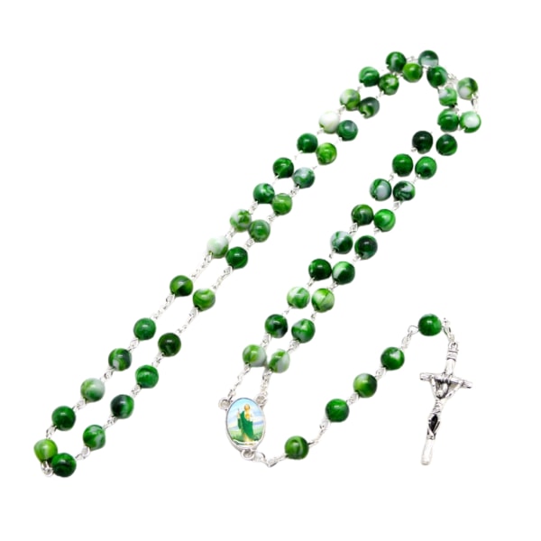 Grön akryl kors rosenkrans halsband pärla hängbart hänge för män Kvinnlig unisex ber Meditation Presentmaterial
