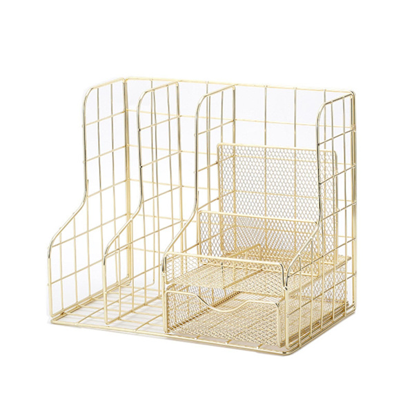 Mesh Desk Organizer med låda Skrivbord Organizer Hållare 6 fack Klar Klassificering 7x10x9Inches för Office School