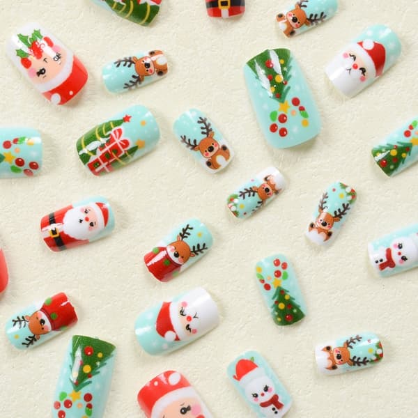 Snögubbe Press On Nails Älg Full Cover Stick on Nails Jul Lösnaglar