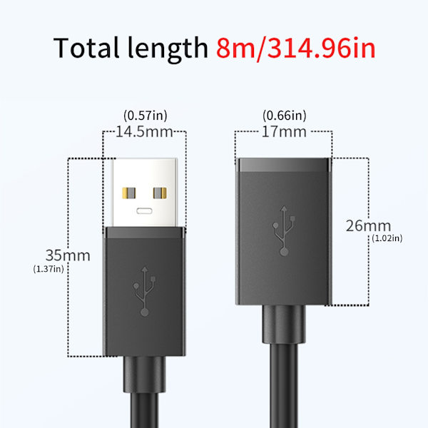 USB 2.0 Forlængerkabel Han til Hun Hurtig USB-datakabelforlænger 3m