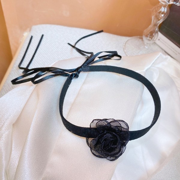 Spets Camellia-Halsband Vintage Romantisk Ribbon Choker Chain Halsband Bröllop Bohemian Spets Blomkrage Choker Smycken