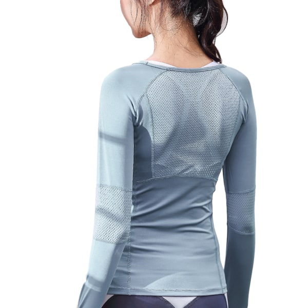 Långärmade sportlöpartröjor för kvinnor med tumhål Fitness T-shirt för träning Gym Träning Yoga Light blue L