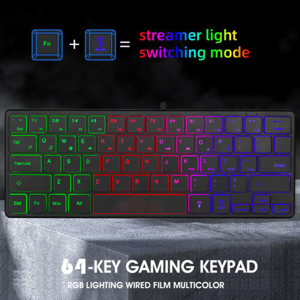 Vattentätt Mini Compact Gaming Tangentbord 64 för Key Gaming Tangentbord RGB Bakgrundsbelysning Ultrakompakt Mini Keyboard för PC-spel