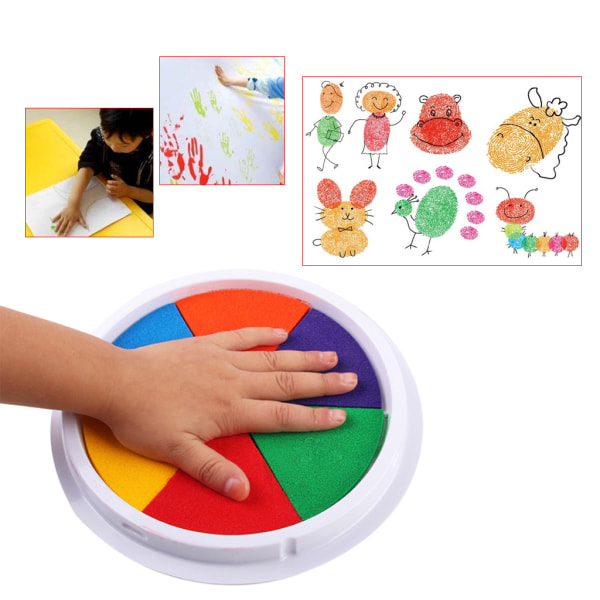 6 färger bläckdyna stämpel DIY fingermålning hantverk Korttillverkning stor runda för barn