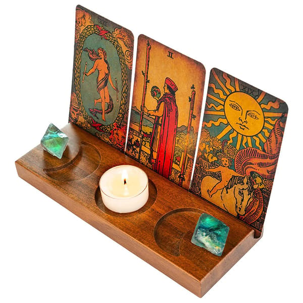 Træ Tarotkort Holder Krystal Sten Måne Stjerne Display Organizer