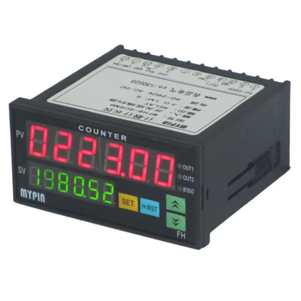 Multifunktionell dubbel LED-skärm 6-siffrig digital räknare 90~265V AC/för DC-längdmätare för med 2 reläutgång och puls