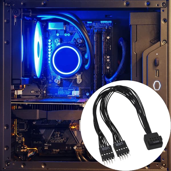 ClutterFree Desktop Solution Bent USB Header Extension 9Pin til Dobbel Port