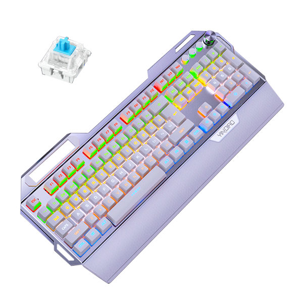 104 taster USB 7 Farve RGB Aluminium Legering Esports Gaming Tastatur med Telefonholder Volumenjusteringsknap med Funktionstast