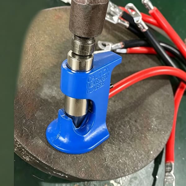 Hammarpressverktyg med 6 st batterikabeländar i koppar