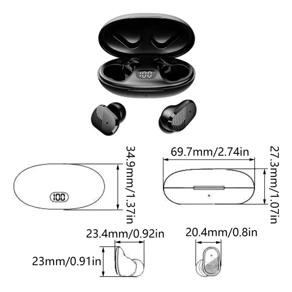 A68 trådlöst Bluetooth-kompatibelt headset LED digital display Ergonomisk brusreducerande hörlurar för sportheadset