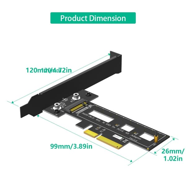 PCIe 4X Adapterkort til M.2 NVME Solid State-diske med integreret køleplade