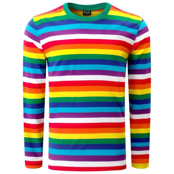Stribet langærmet T-shirt med rund hals til mænd, basic afslappet top Multi M