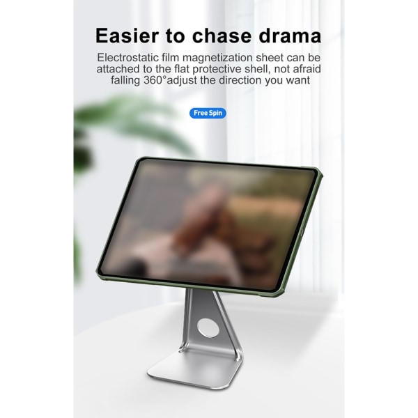 L-formad magnetisk tabletthållare 360° rotation stationär platt datortelefonstöd med magnetisk elektrostatisk film