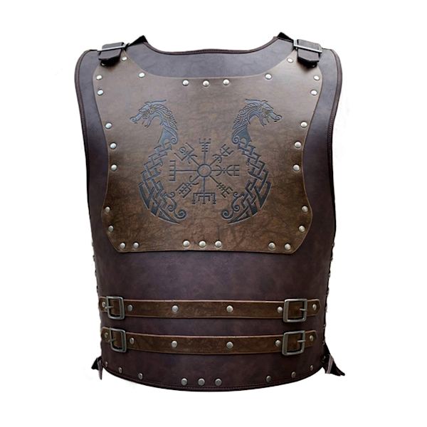 Miesten nahkainen keskiaikainen punk-liivi viikinki cosplay ampujien asu aikuisten rintakehän vartalo panssarit asu jerkins takki Halloween