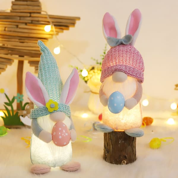 Påskhare Gnome Plysch Skandinavisk Tomte Elf Decorations Lighted Rabbit Decor Pink
