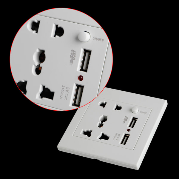 Uttag+2 USB+Switch Vägguttag Laddare AC/för DC- power Kontakt Uttagspanel