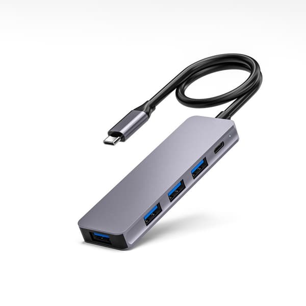 4 Portars USB-hub i aluminiumlegering med 4USB3.0 TypeC 100W Laddningsadapter Docka
