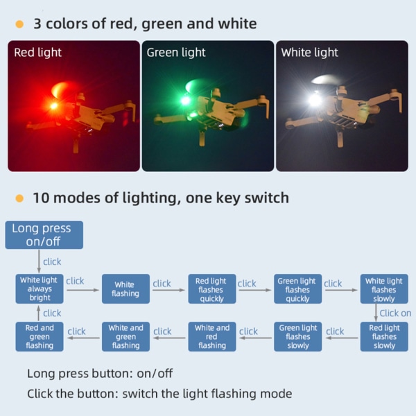 Strobe anti-kollisionsbelysning för Mavic/Phantom/FIMI-serien Drone Lång batteritid 360 graders synlighet
