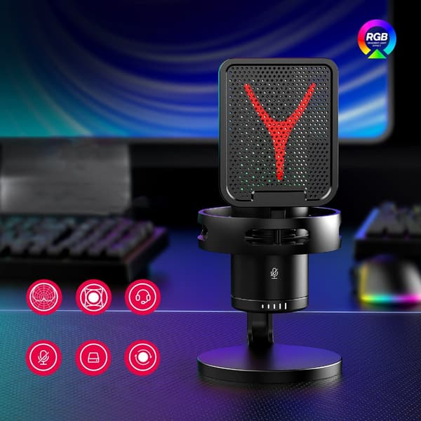 Sort USB-mikrofon med støjreduktion for klar lyd ved streaming og gaming