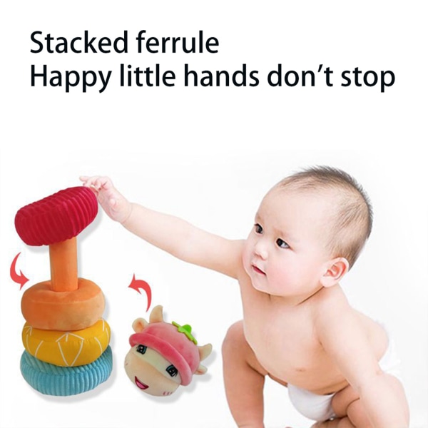 Baby Stapling Ring Leksak Montessori Mjuk Plysch Plugging Toy Barn Finmotorik Träning Gosedjur för w/ Rattle Be