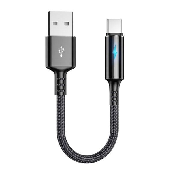 Kompakt USB C till USB A Laddnings- och datakabel 2,4A laddarsladd Tråd 25 cm kort sladd, material av nylon och aluminiumlegering Black