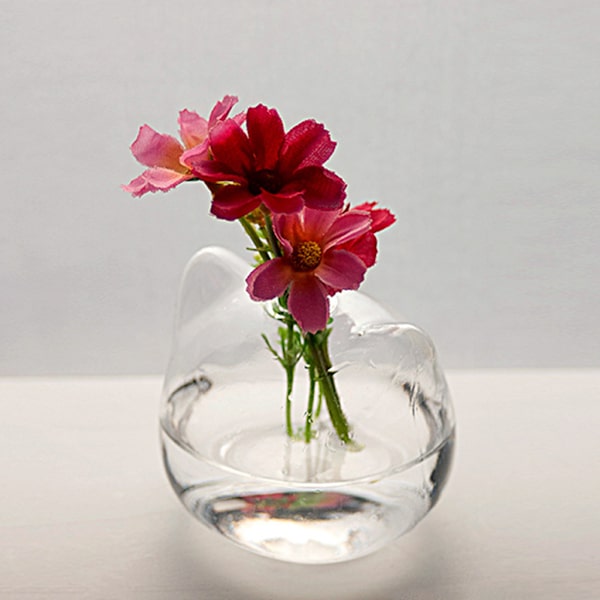 Söt för katt för huvudform Klart glas Vas Flaska Blomflaska Växter Flaska Glas Material för hemväxt Blomma Dec L