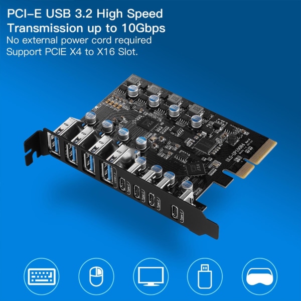 8-portars 20G USB3.2 Type-C PCIE Desktop Expansion Card PCI-E Adapter Stöder Windows2000 mac- Pro Dual 10G ULANSON