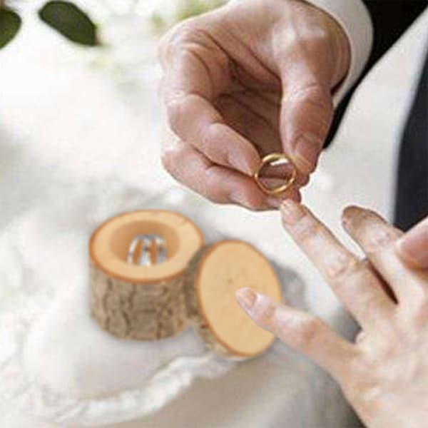 Rustikk Bryllup Tre Ringboks Holder Håndlaget Vielsesring for Etui Forlovelse 6