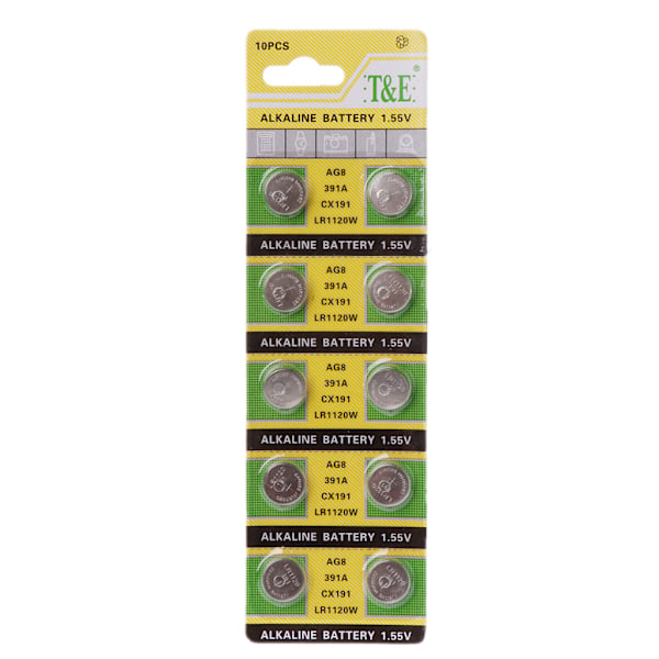 10 stk. Klokkebatteri AG8 1,55V Li-ion Knappcellebatterier LR1120 391 SR1120 191 LR55 Leker Fjernkontroll Kamera CPU