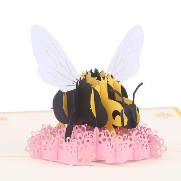 Bee Flower Gratulasjonskort Håndlagde Bursdag Bryllupsinvitasjon 3D for Pop Up Bil