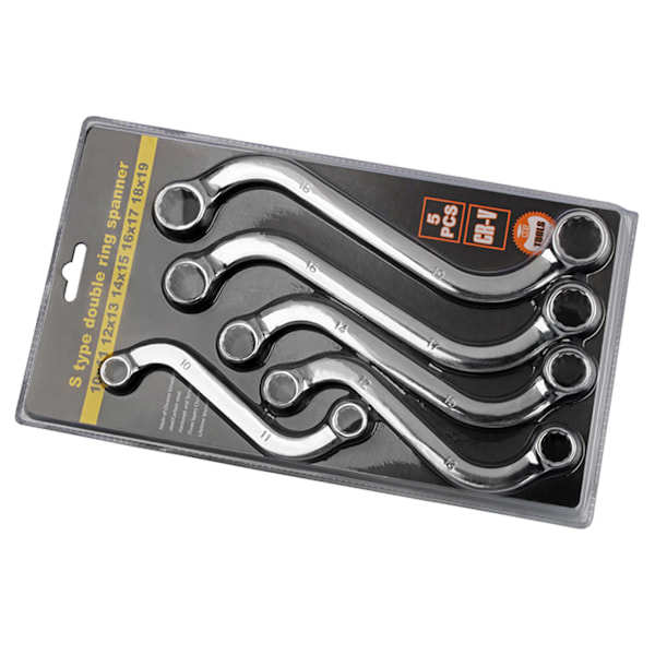 5 st/set S-formad nyckelsats 10 mm till 19 mm S-modell nyckelsats Dubbla 12-punkts bultändar för bilverkstad Personlig DIY