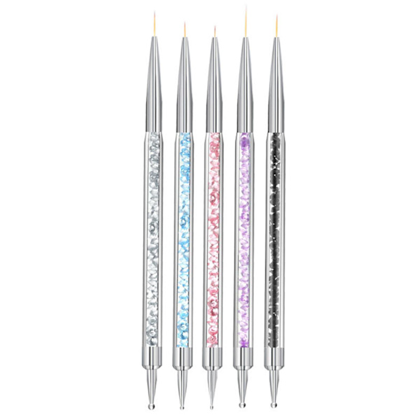 5 st Dubbeländade Nail Art Liner-borstar, UV-gelmålning Nail Design Penselpenna, Nail Dotting Pen Brush Kit Nail Art Tool