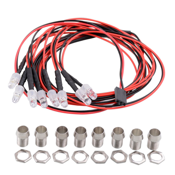8LED Lampe Lys RC Bil LED Belysningssæt med Lang Ledning Ekstra Lys til 1/10 1/8 R/c Lastbil Crawler Drift