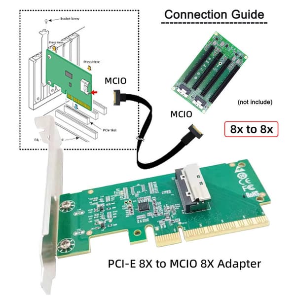 PCIE 5.0 x8 til MICO 8I Kort Adapter Dataoverførselskonvertere til PC Desktop
