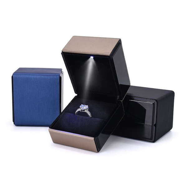 LED Upplysta Ringar Box Smycken Display Presentbox Förslag Bröllop Förlovningsring Box Fyrkantiga örhängen Förvaringshållare Box Gray