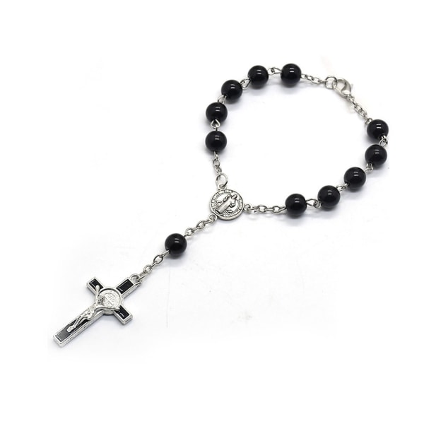 Chic svarta glaspärlor Rosenkransarmband för kors Rosenkransarmband katolicism Bön Religiösa smycken för dagligt bruk