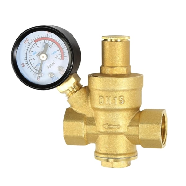 Tryckregulator Vatten 1/2 Tum DN15 med Tryckmätare Hög Hårdhet Mässing Justerbar Tryckregulator för Vatten