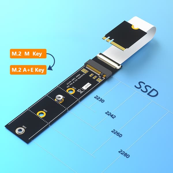 M.2 Key M -sovitin 64 Gbps nopea M.2 Key M - Key A+E -jatkokaapeli