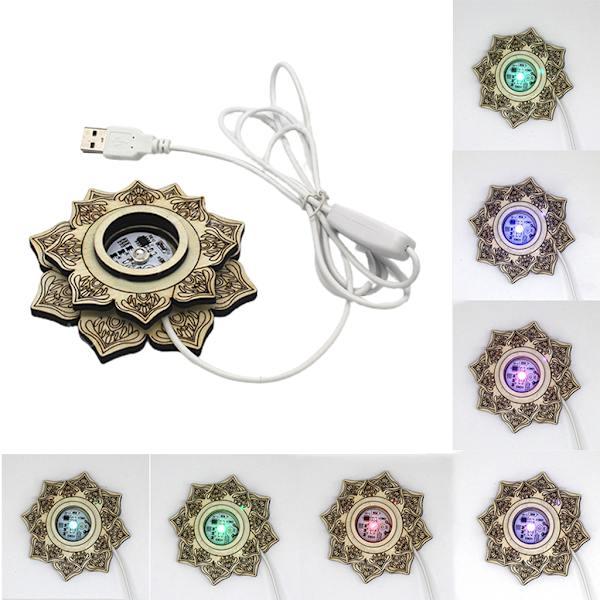 for Creative 3D Lysende Base Tre Lotusformede Baser LED Små Nattlamper B