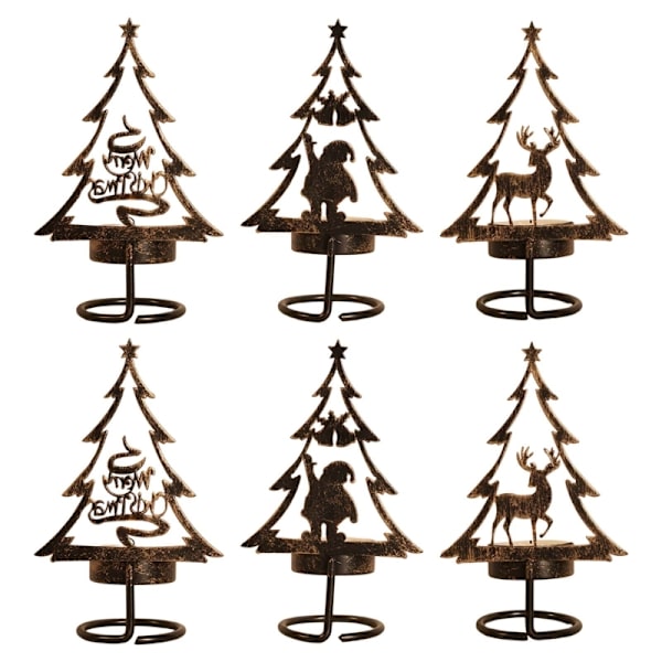 Elegant Ljusstake i Järn Set/6st för Juldekoration Jultomte Julgran Unika Mönster Ornament Unik Design