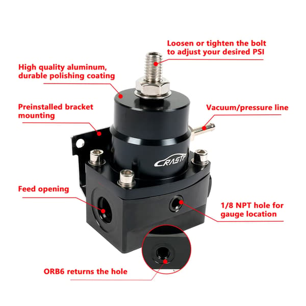 Universal drivstofftrykksregulator med måler AN6 drivstofftrykksregulatorsett
