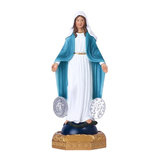 Silvermedalj Välsignade Maria Staty Dekorationer Katolska Religiösa Inredningsdekorationer Harts Madonna Staty Religiös