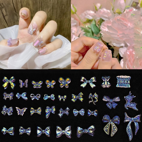 200st/ set Bows ab Nail Charm Kristall Bowknot Nail Art Charms 3D Bows Nail Art Dekorationer DIY Bows Nail Art Smycken 52