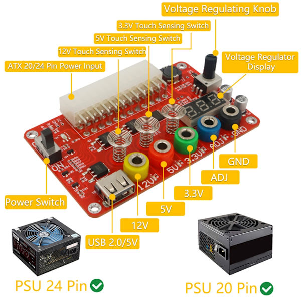 ATX Power Supply Breakout Board för elektronisk komponent justerbar spänningsknopp
