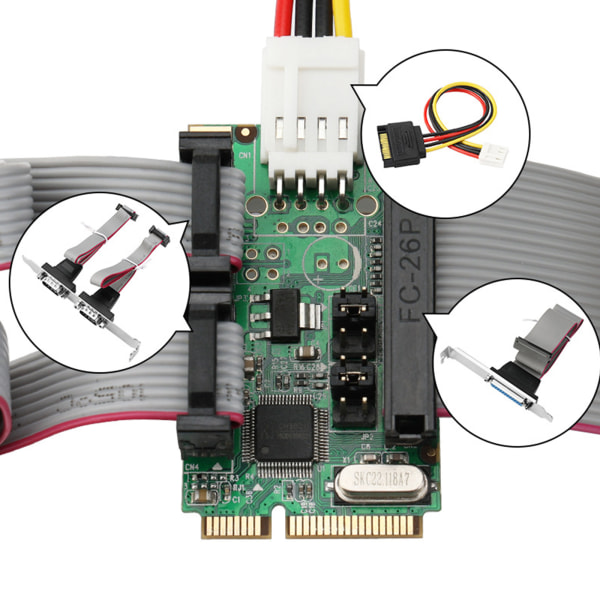 Mini PCIE 2-ports seriellt expansionskort PCI för Express to Industrial DB9 DB25 seriell RS232 COM-portadapter UART Chip