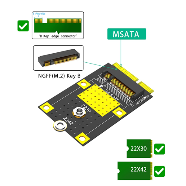 MSATA til M.2 Key B Adapter for 2230/2242 SSD-er Kort M.2 B Key til mSATA