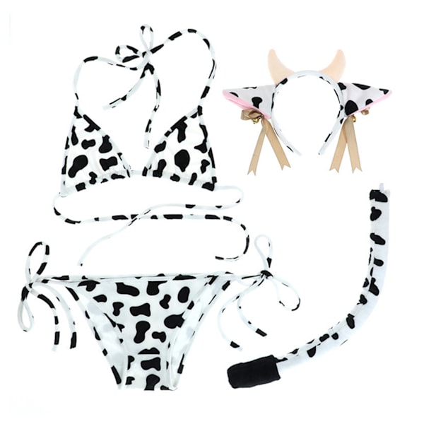 Sexet Lingeri Ko Print Cosplay Kostume Fancy Dress Rollespil Uniform Sex Bikini Ører Hårbøjle Hale til Par Sex Spil